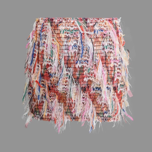 Dusty pink fringe mini skirt - Picture 4 of 4